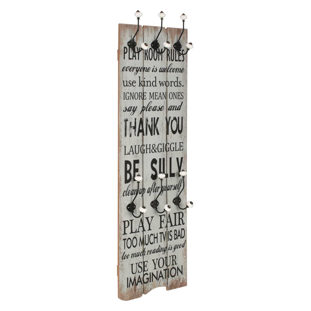 vidaXL Cuier de perete cu 6 cârlige, 120x40 cm, THANK YOU vidaXL Cuier de perete cu 6 cârlige, 120x40 cm, THANK YOU