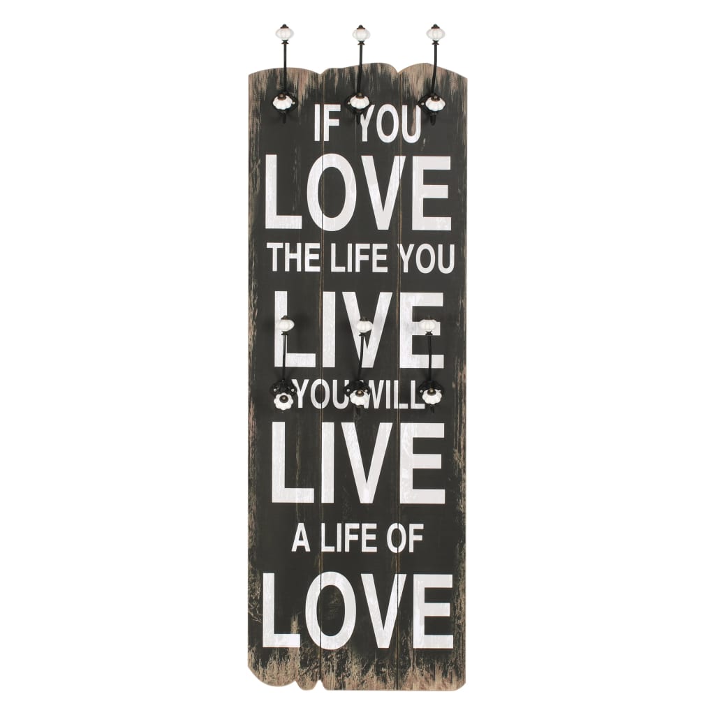vidaXL Cuier de perete cu 6 cârlige, 120 x 40 cm, LOVE LIFE vidaXL Cuier de perete cu 6 cârlige, 120 x 40 cm, LOVE LIFE