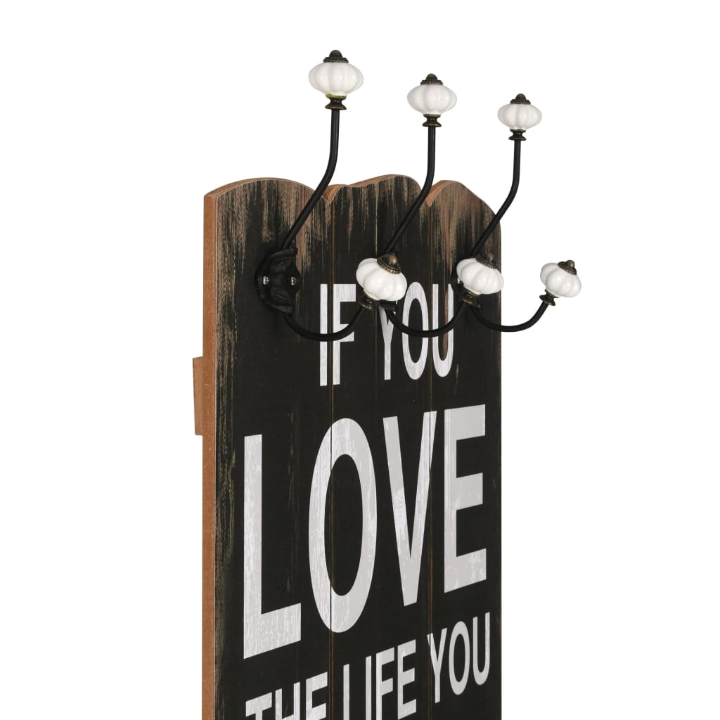 vidaXL Cuier de perete cu 6 cârlige, 120 x 40 cm, LOVE LIFE vidaXL Cuier de perete cu 6 cârlige, 120 x 40 cm, LOVE LIFE