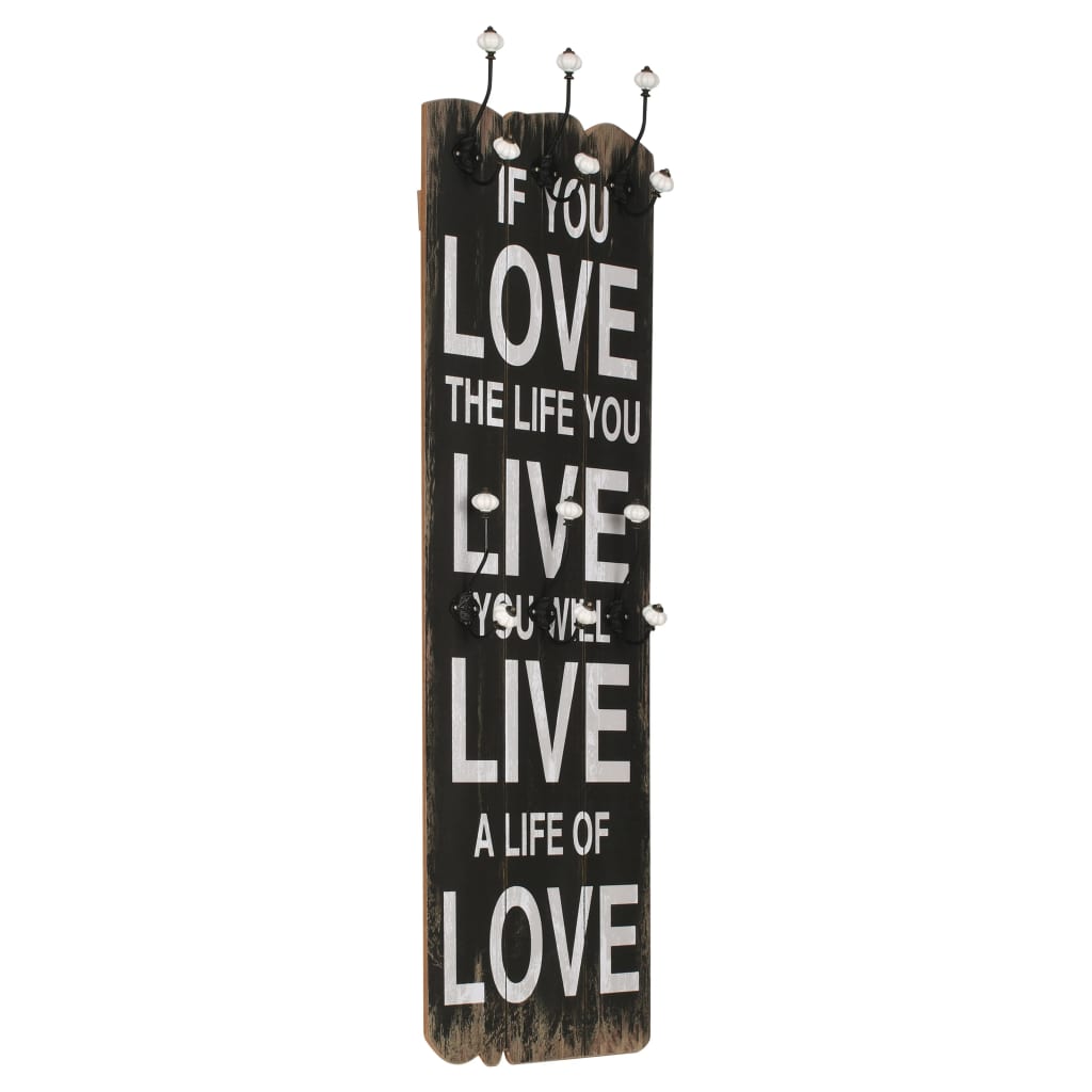 vidaXL Cuier de perete cu 6 cârlige, 120 x 40 cm, LOVE LIFE vidaXL Cuier de perete cu 6 cârlige, 120 x 40 cm, LOVE LIFE