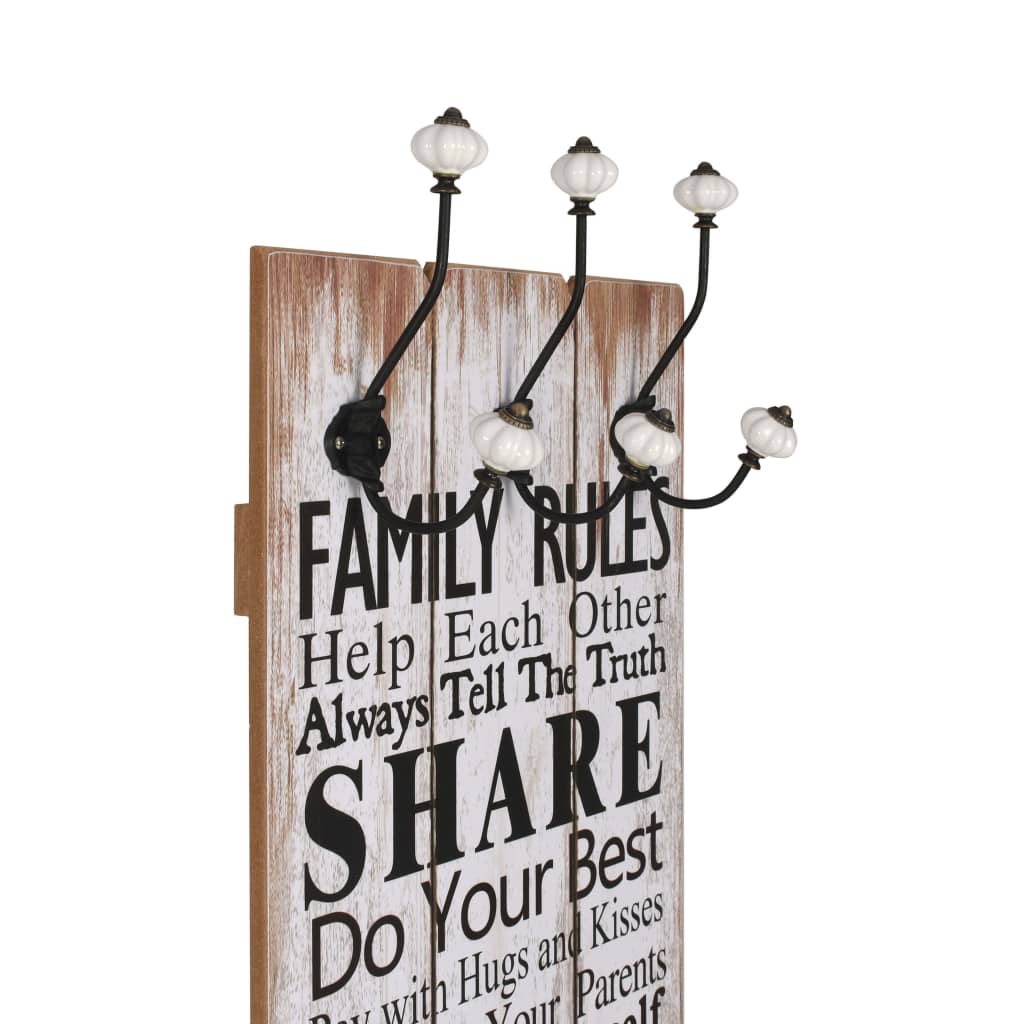 vidaXL Cuier de perete cu 6 cârlige, 120 x 40 cm, FAMILY RULES vidaXL Cuier de perete cu 6 cârlige, 120 x 40 cm, FAMILY RULES