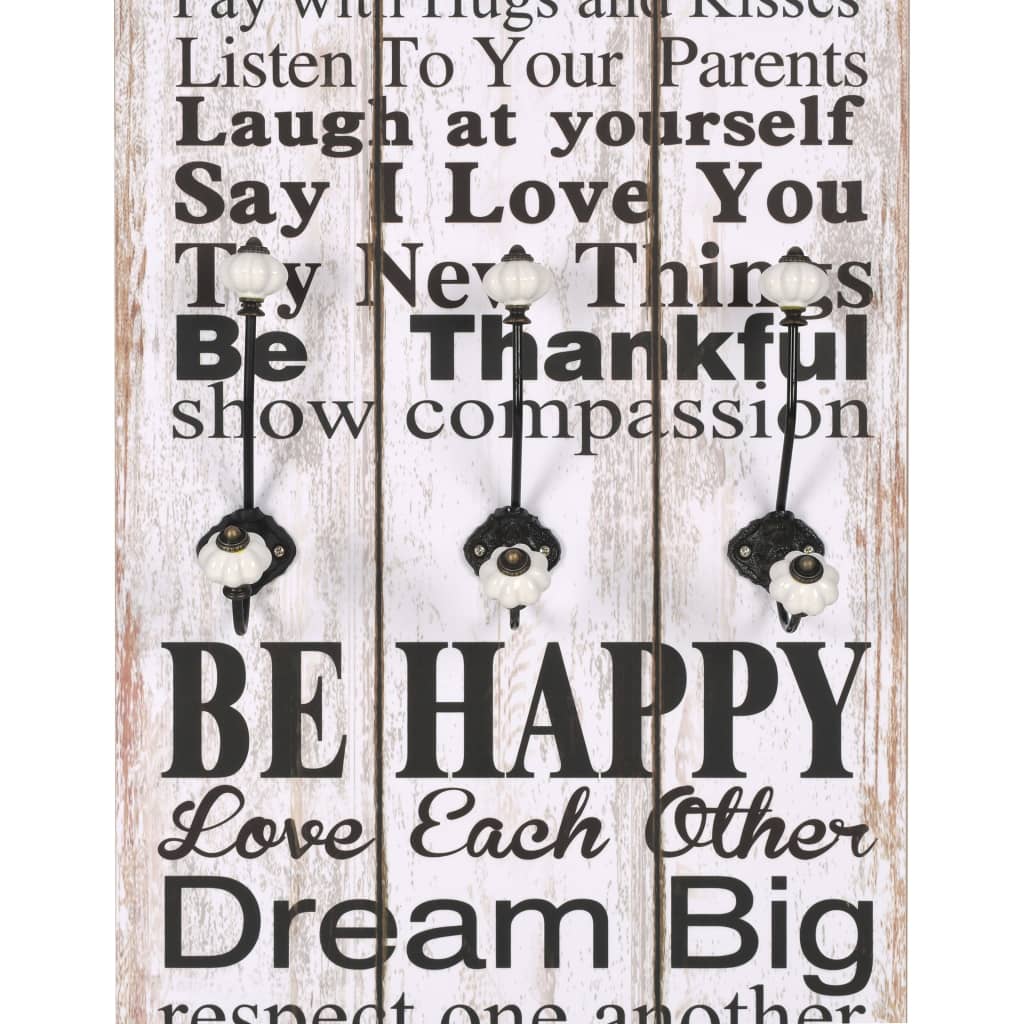 vidaXL Cuier de perete cu 6 cârlige, 120 x 40 cm, FAMILY RULES vidaXL Cuier de perete cu 6 cârlige, 120 x 40 cm, FAMILY RULES