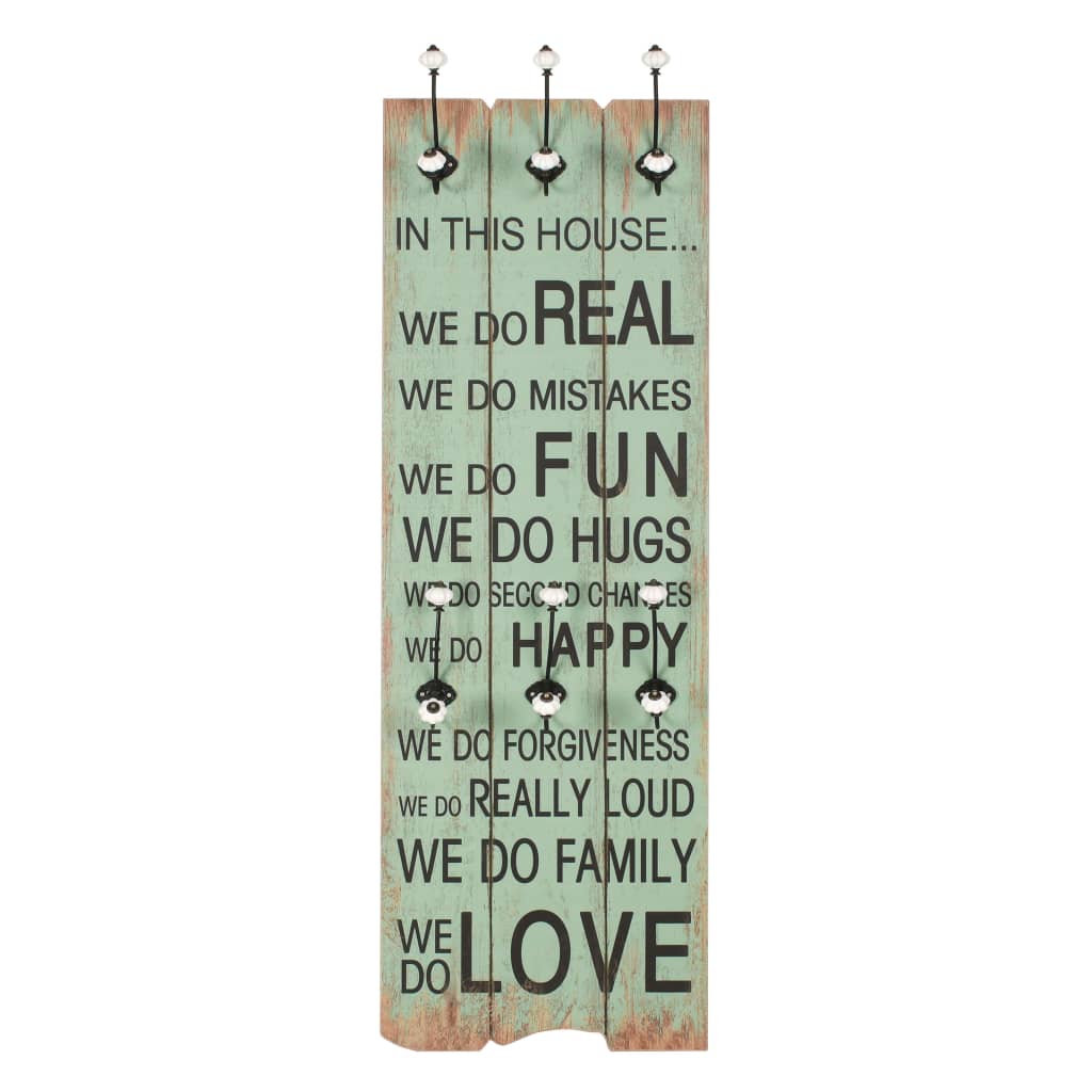 vidaXL Cuier de perete cu 6 cârlige, 120x40 cm, HAPPY LOVE vidaXL Cuier de perete cu 6 cârlige, 120x40 cm, HAPPY LOVE