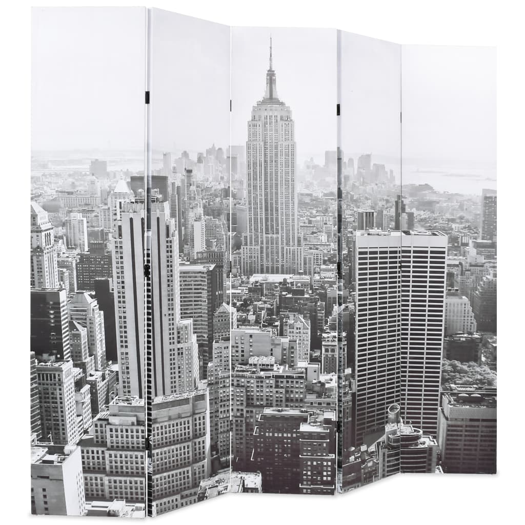 vidaXL Paravan cameră pliabil, 200x170 cm, New York pe zi, alb/negru vidaXL Paravan cameră pliabil, 200x170 cm, New York pe zi, alb/negru