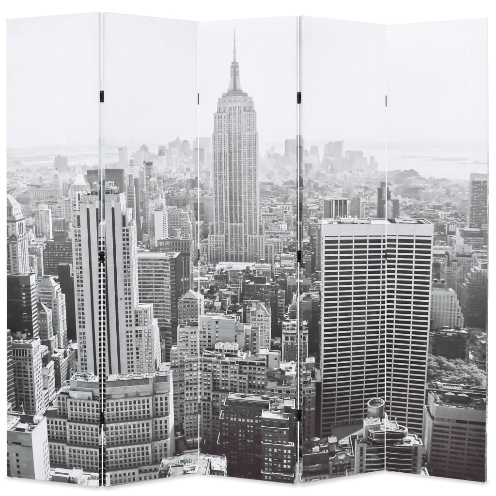 vidaXL Paravan cameră pliabil, 200x170 cm, New York pe zi, alb/negru vidaXL Paravan cameră pliabil, 200x170 cm, New York pe zi, alb/negru