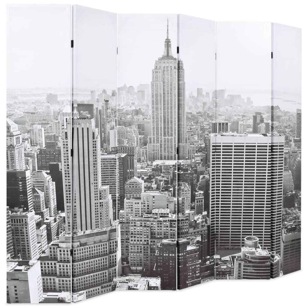 vidaXL Paravan cameră pliabil, 228 x 170 cm, New York pe zi, alb/negru vidaXL Paravan cameră pliabil, 228 x 170 cm, New York pe zi, alb/negru
