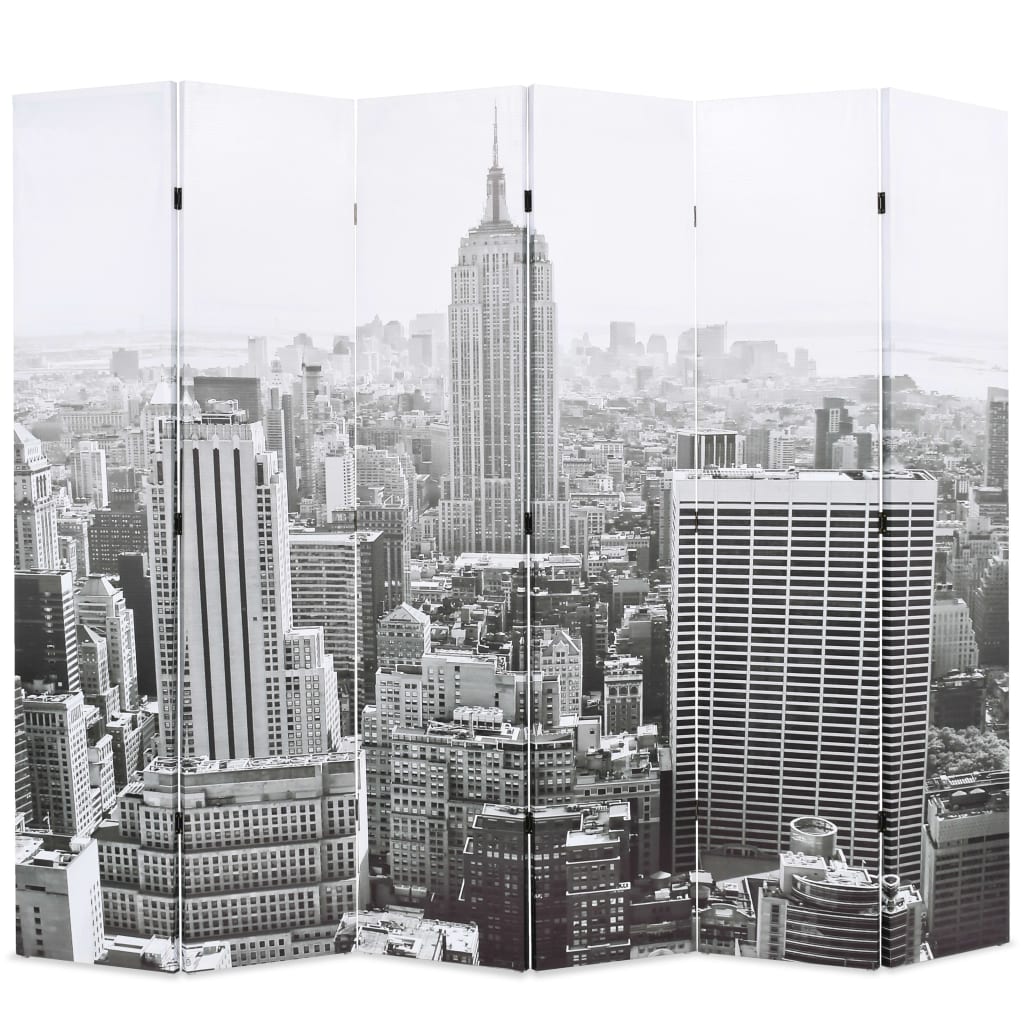 vidaXL Paravan cameră pliabil, 228 x 170 cm, New York pe zi, alb/negru vidaXL Paravan cameră pliabil, 228 x 170 cm, New York pe zi, alb/negru