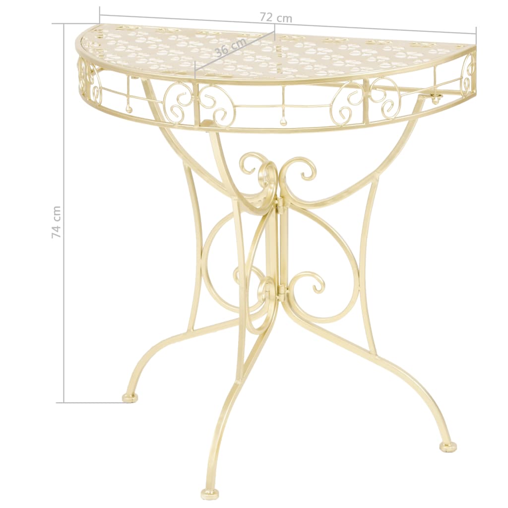 vidaXL Masă laterală stil vintage semirotundă metal 72x36x74 cm auriu vidaXL Masă laterală stil vintage semirotundă metal 72x36x74 cm auriu