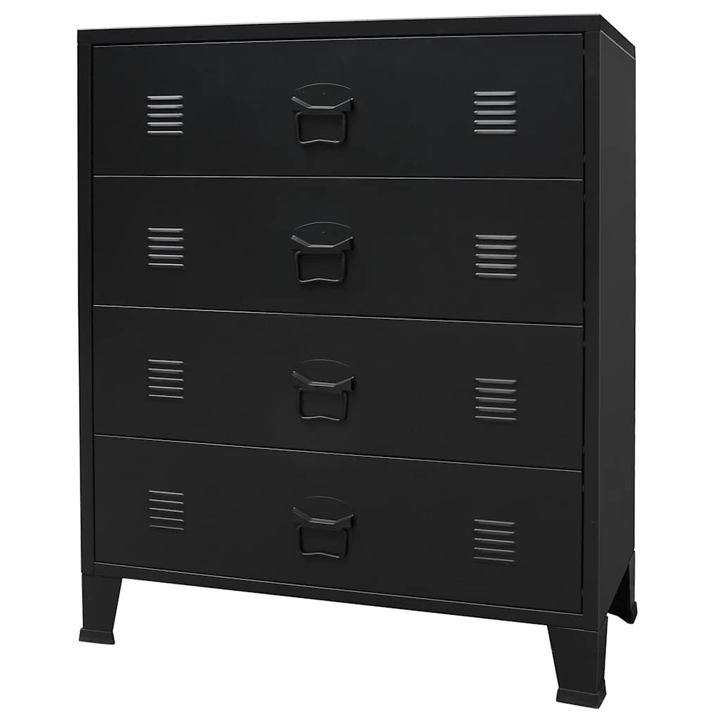 vidaXL Comodă sertare, metal, stil industrial, 78x40x93 cm, negru vidaXL Comodă sertare, metal, stil industrial, 78x40x93 cm, negru