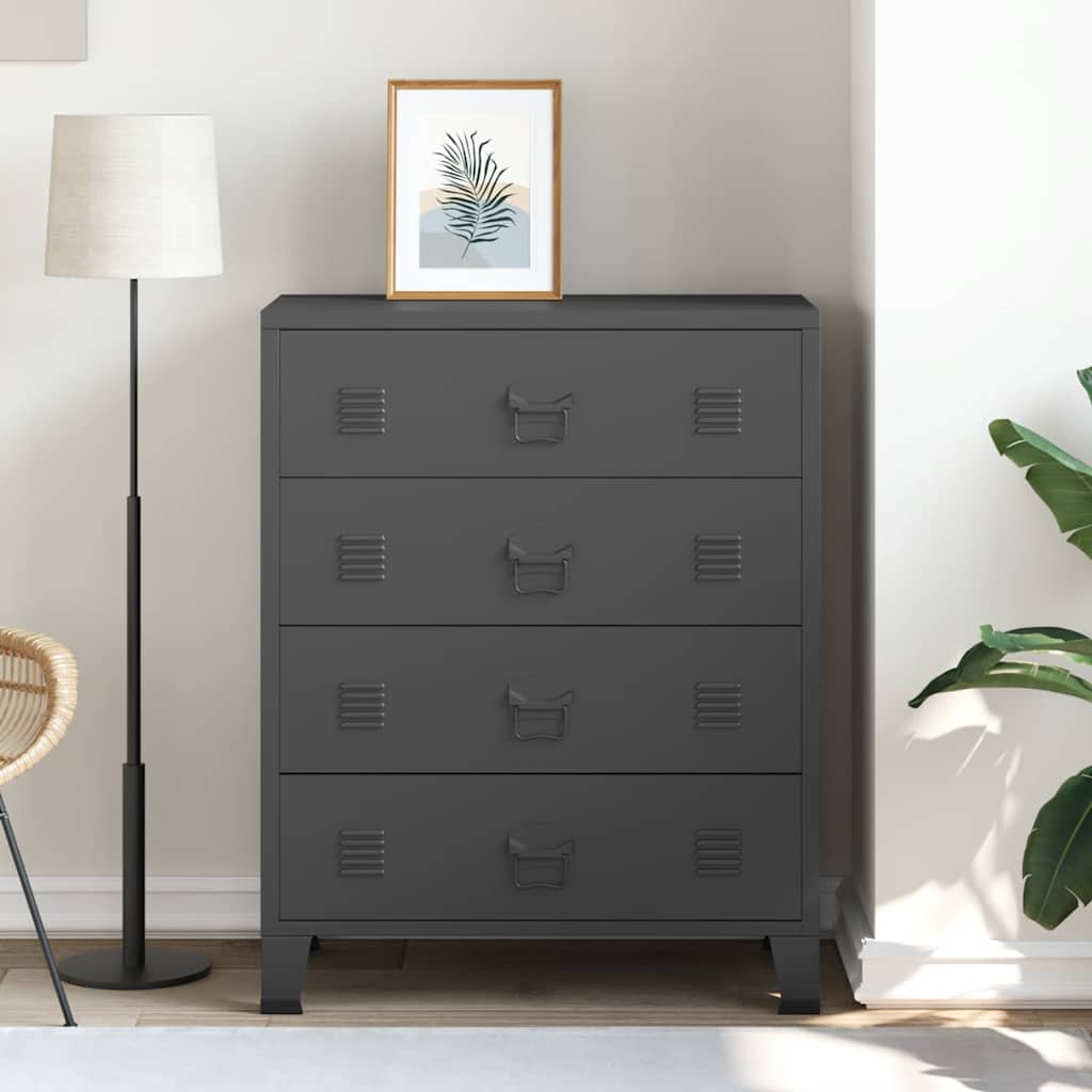 vidaXL Comodă sertare, metal, stil industrial, 78x40x93 cm, negru vidaXL Comodă sertare, metal, stil industrial, 78x40x93 cm, negru