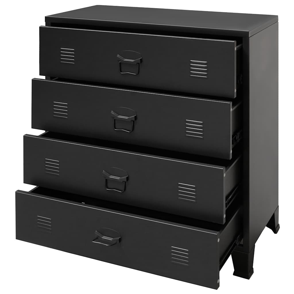 vidaXL Comodă sertare, metal, stil industrial, 78x40x93 cm, negru vidaXL Comodă sertare, metal, stil industrial, 78x40x93 cm, negru