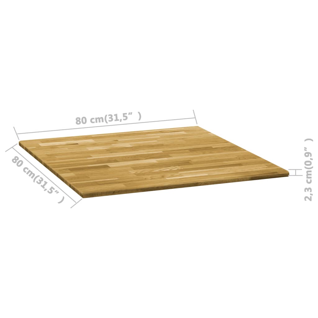 vidaXL Blat de masă, lemn masiv de stejar, pătrat, 23 mm, 80x80 cm