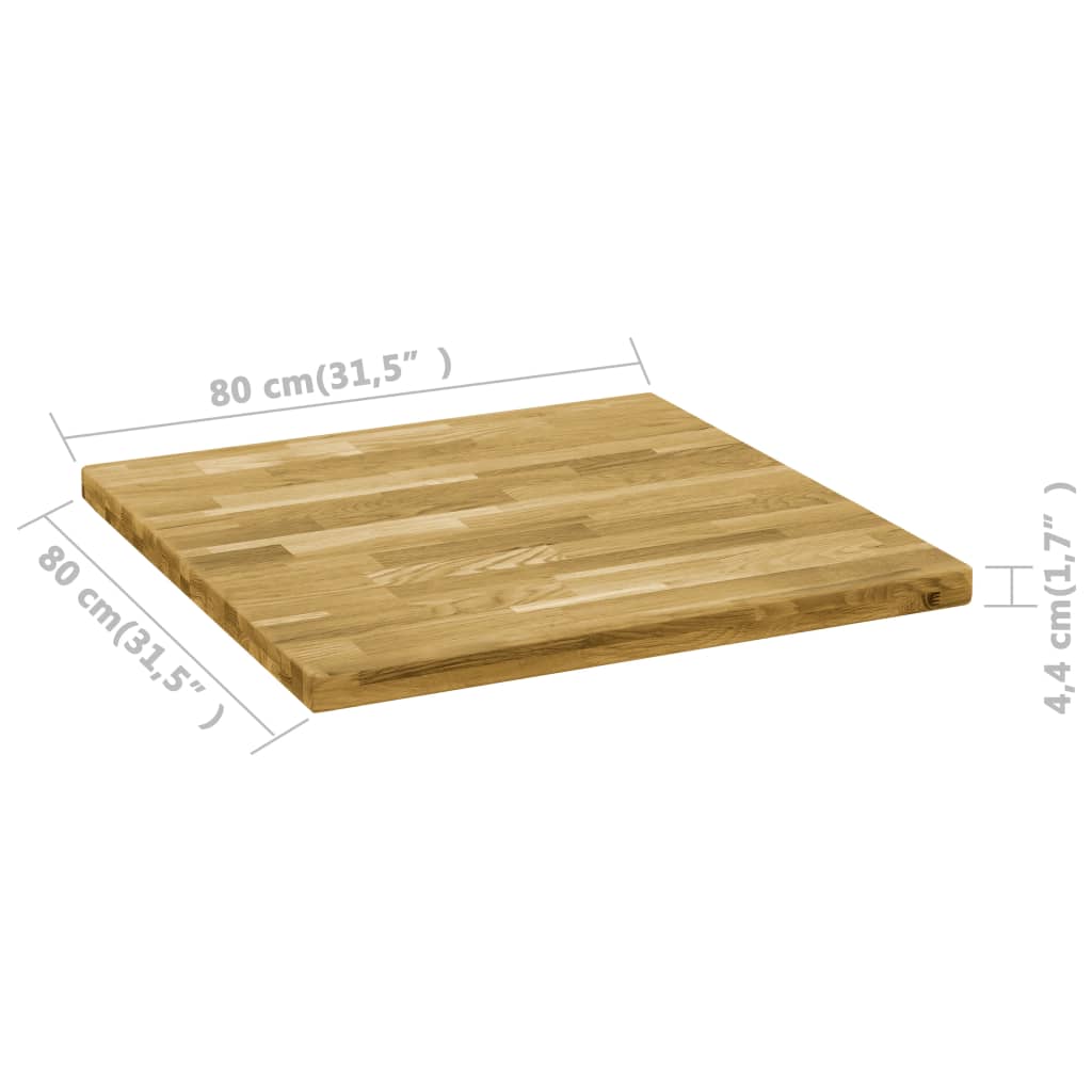 vidaXL Blat de masă, lemn masiv de stejar, pătrat, 44 mm, 80x80 cm