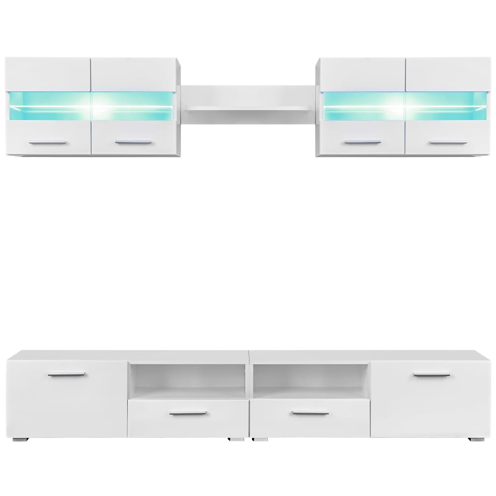 vidaXL Set comodă TV de perete, 5 piese, lumini LED, alb lucios vidaXL Set comodă TV de perete, 5 piese, lumini LED, alb lucios