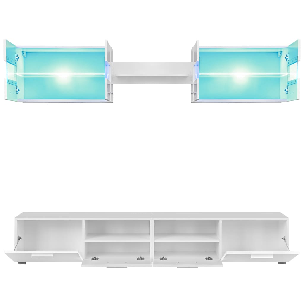 vidaXL Set comodă TV de perete, 5 piese, lumini LED, alb lucios vidaXL Set comodă TV de perete, 5 piese, lumini LED, alb lucios