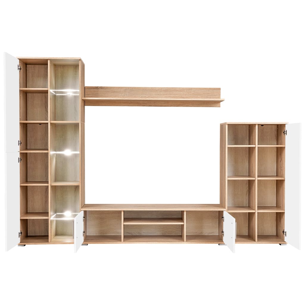 vidaXL Mobilă de perete cu spațiu TV, iluminare LED, stejar sonoma