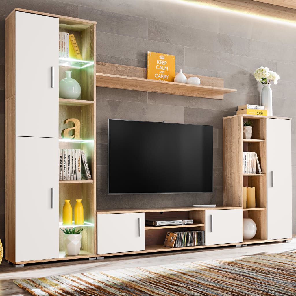 vidaXL Mobilă de perete cu spațiu TV, iluminare LED, stejar sonoma