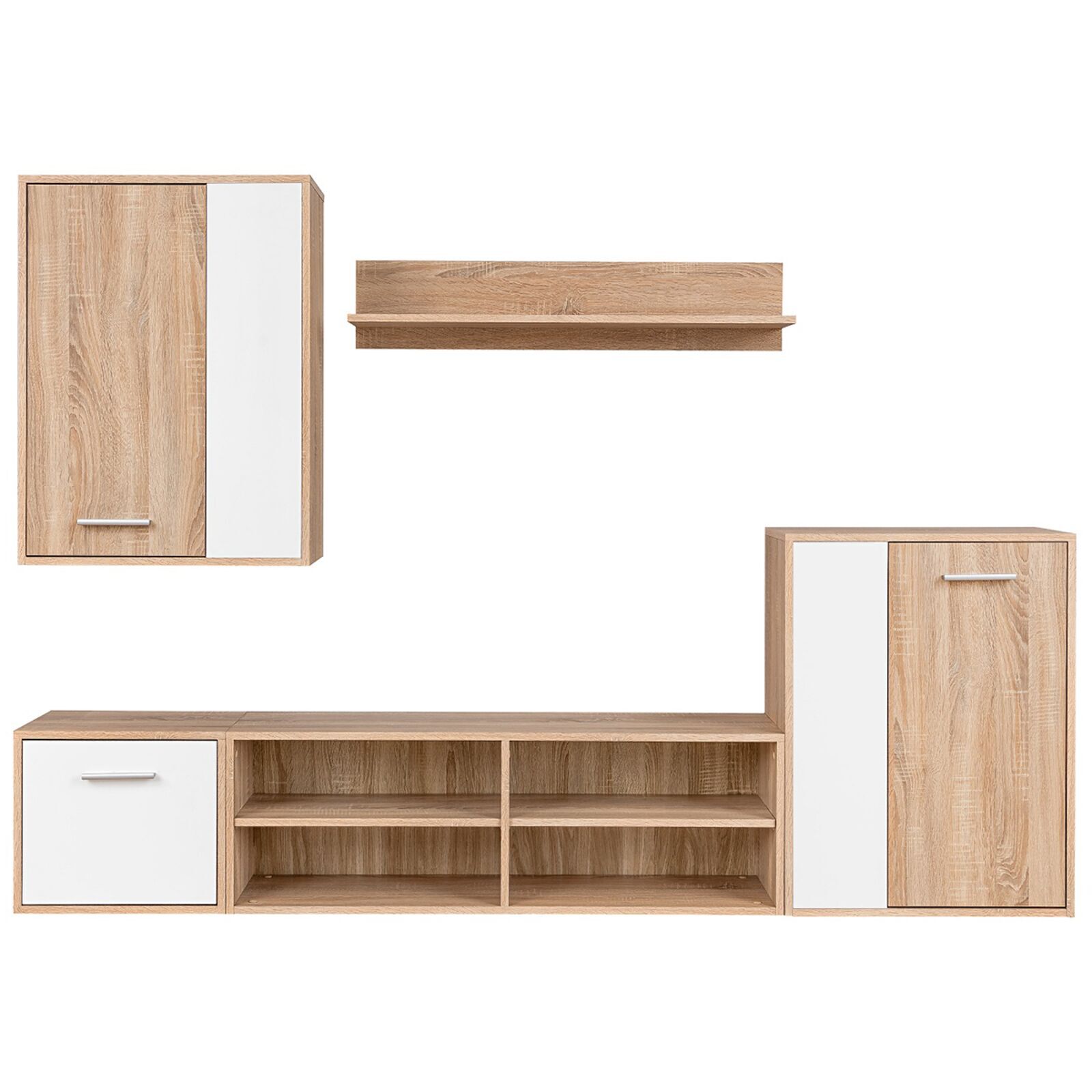 vidaXL Set mobilier TV, 5 piese, alb/stejar sonoma, lemn prelucrat