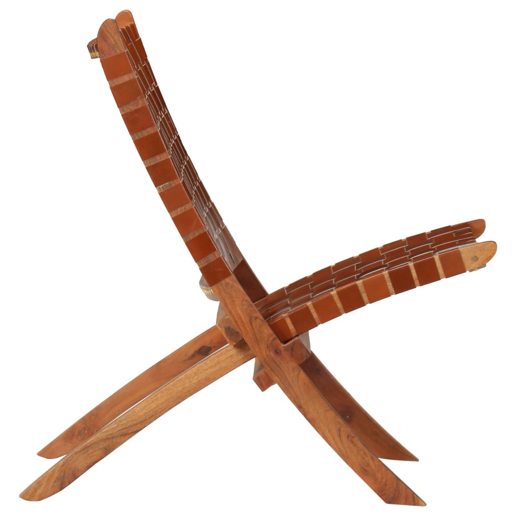 vidaXL Scaun pliant împletit, maro, piele naturală vidaXL Scaun pliant împletit, maro, piele naturală