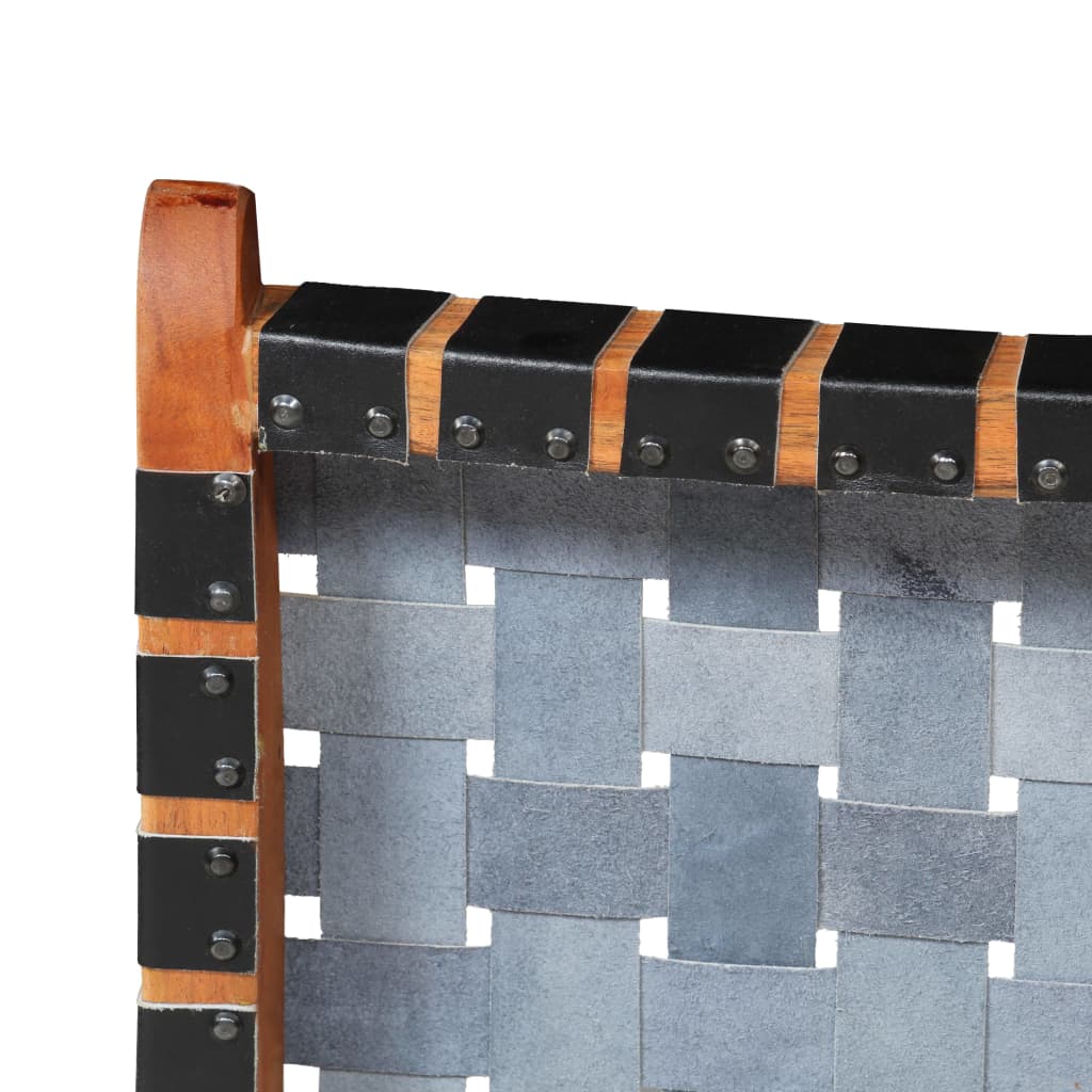 vidaXL Scaun pliant împletit, negru, piele naturală