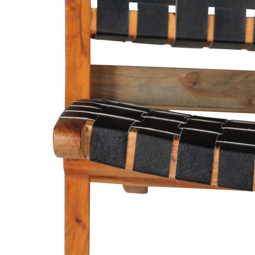 vidaXL Scaun pliant împletit, negru, piele naturală