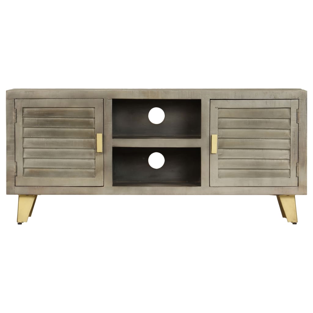 vidaXL Comodă TV, gri, 110x30x48 cm, lemn masiv mango & alamă vidaXL Comodă TV, gri, 110x30x48 cm, lemn masiv mango & alamă
