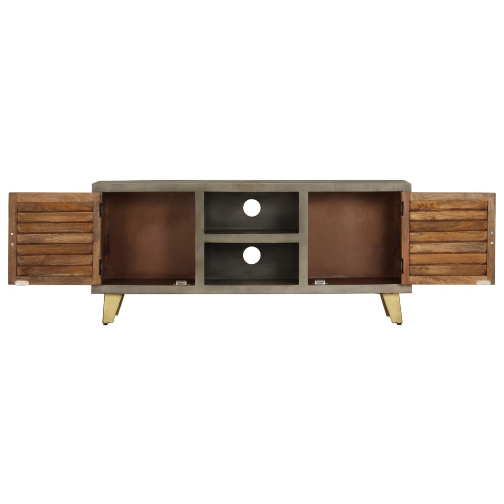 vidaXL Comodă TV, gri, 110x30x48 cm, lemn masiv mango & alamă vidaXL Comodă TV, gri, 110x30x48 cm, lemn masiv mango & alamă