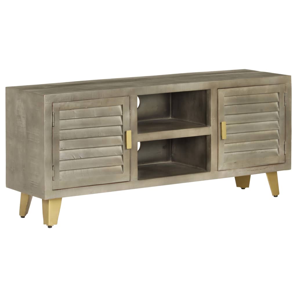 vidaXL Comodă TV, gri, 110x30x48 cm, lemn masiv mango & alamă vidaXL Comodă TV, gri, 110x30x48 cm, lemn masiv mango & alamă