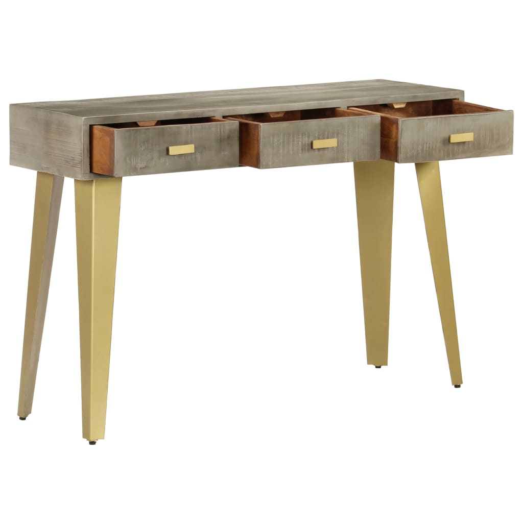 vidaXL Masă consolă, gri, 110x35x76 cm, lemn masiv mango & alamă