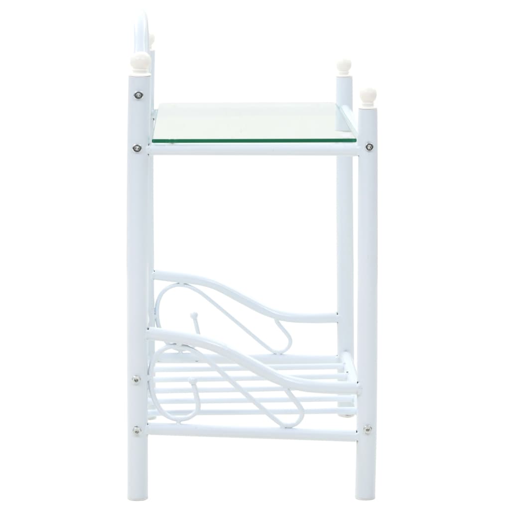 vidaXL Noptiere, 2 buc., alb, 45x30,5x60 cm, oțel și sticlă securizată