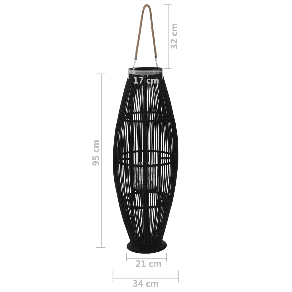 vidaXL Suport felinar lumânări suspendat, negru, 95 cm, bambus