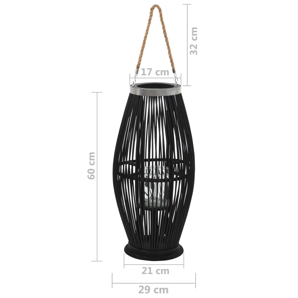 vidaXL Suport de lumânări suspendat tip felinar, negru, 60 cm, bambus