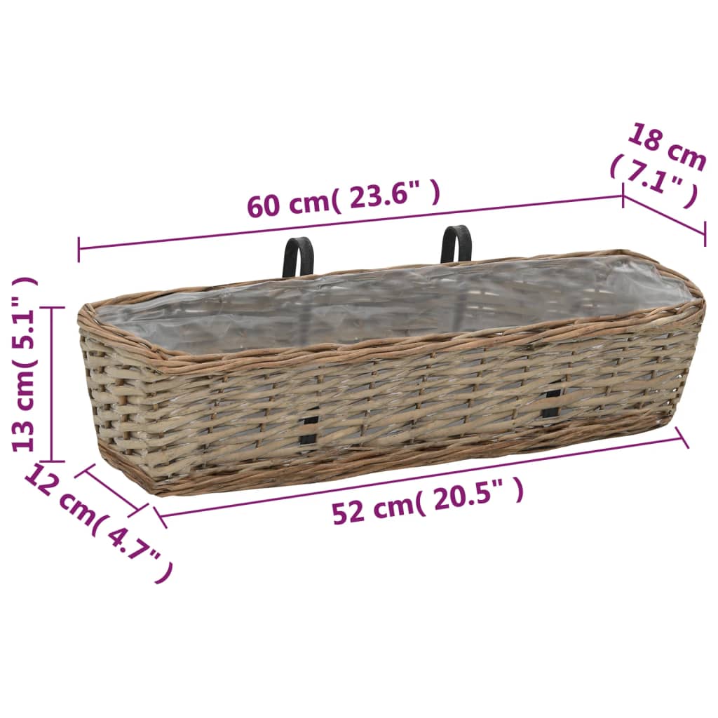 vidaXL Jardinieră de balcon, 2 buc., 60 cm, răchită cu căptușeală PE