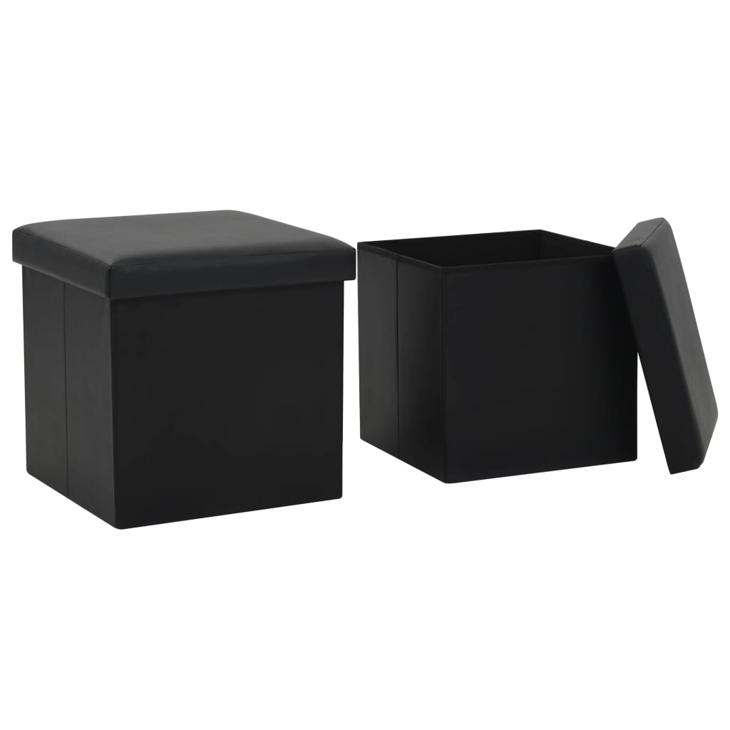 vidaXL Taburete cu depozitare pliabile 2 buc. negru piele ecologică vidaXL Taburete cu depozitare pliabile 2 buc. negru piele ecologică