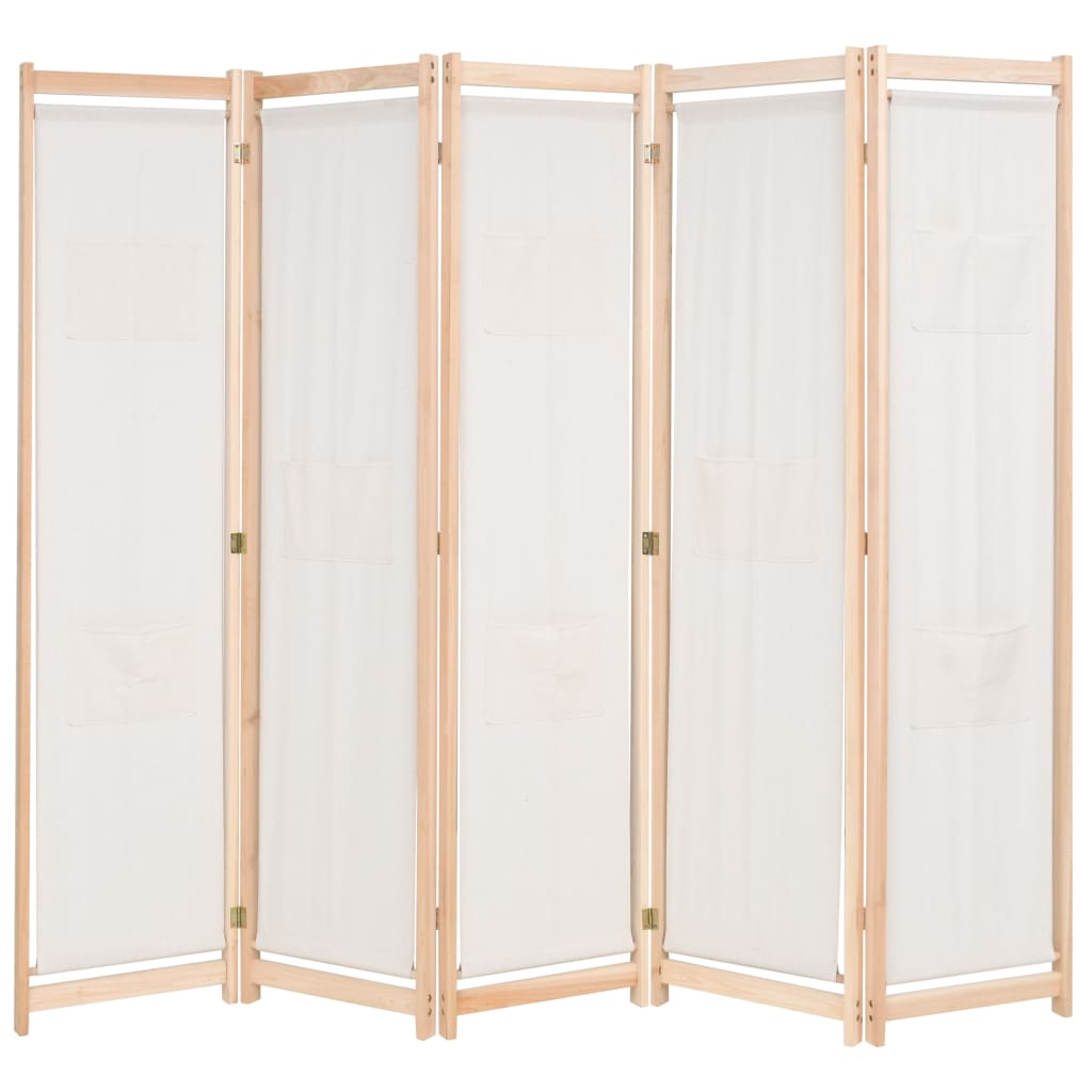 vidaXL Paravan cameră, 5 panouri, crem, 200x170x4 cm, material textil vidaXL Paravan cameră, 5 panouri, crem, 200x170x4 cm, material textil
