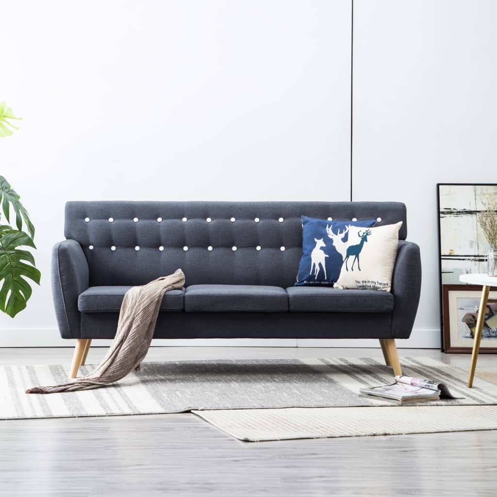 vidaXL Canapea 3 locuri, tapițerie textilă, 172x70x82 cm, gri închis vidaXL Canapea 3 locuri, tapițerie textilă, 172x70x82 cm, gri închis