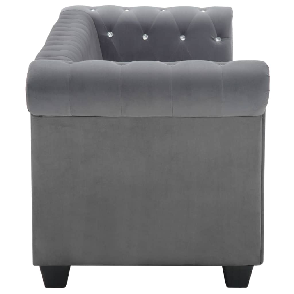 vidaXL Canapea Chesterfield cu 3 locuri, catifea, 199x75x72 cm, gri vidaXL Canapea Chesterfield cu 3 locuri, catifea, 199x75x72 cm, gri