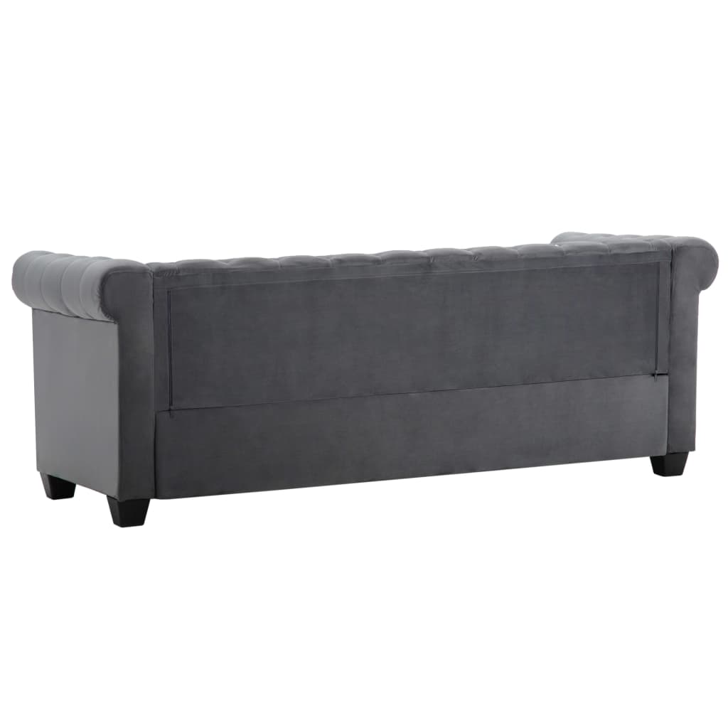 vidaXL Canapea Chesterfield cu 3 locuri, catifea, 199x75x72 cm, gri vidaXL Canapea Chesterfield cu 3 locuri, catifea, 199x75x72 cm, gri