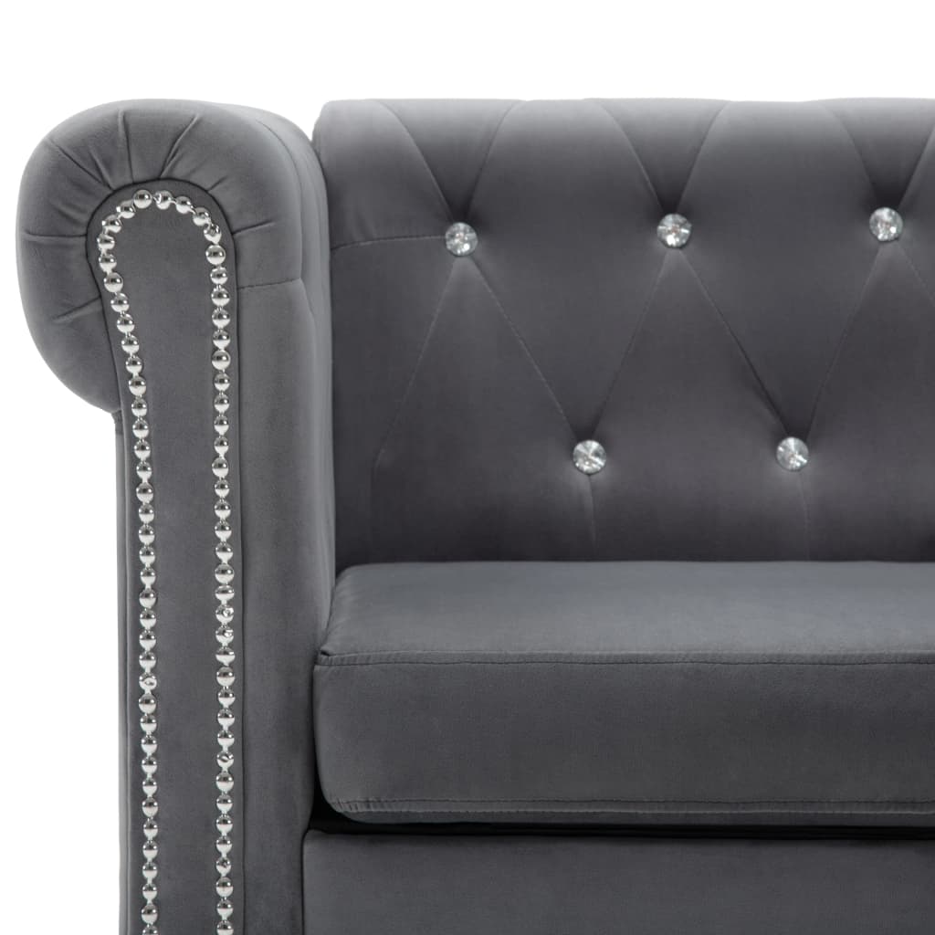vidaXL Canapea Chesterfield cu 3 locuri, catifea, 199x75x72 cm, gri vidaXL Canapea Chesterfield cu 3 locuri, catifea, 199x75x72 cm, gri