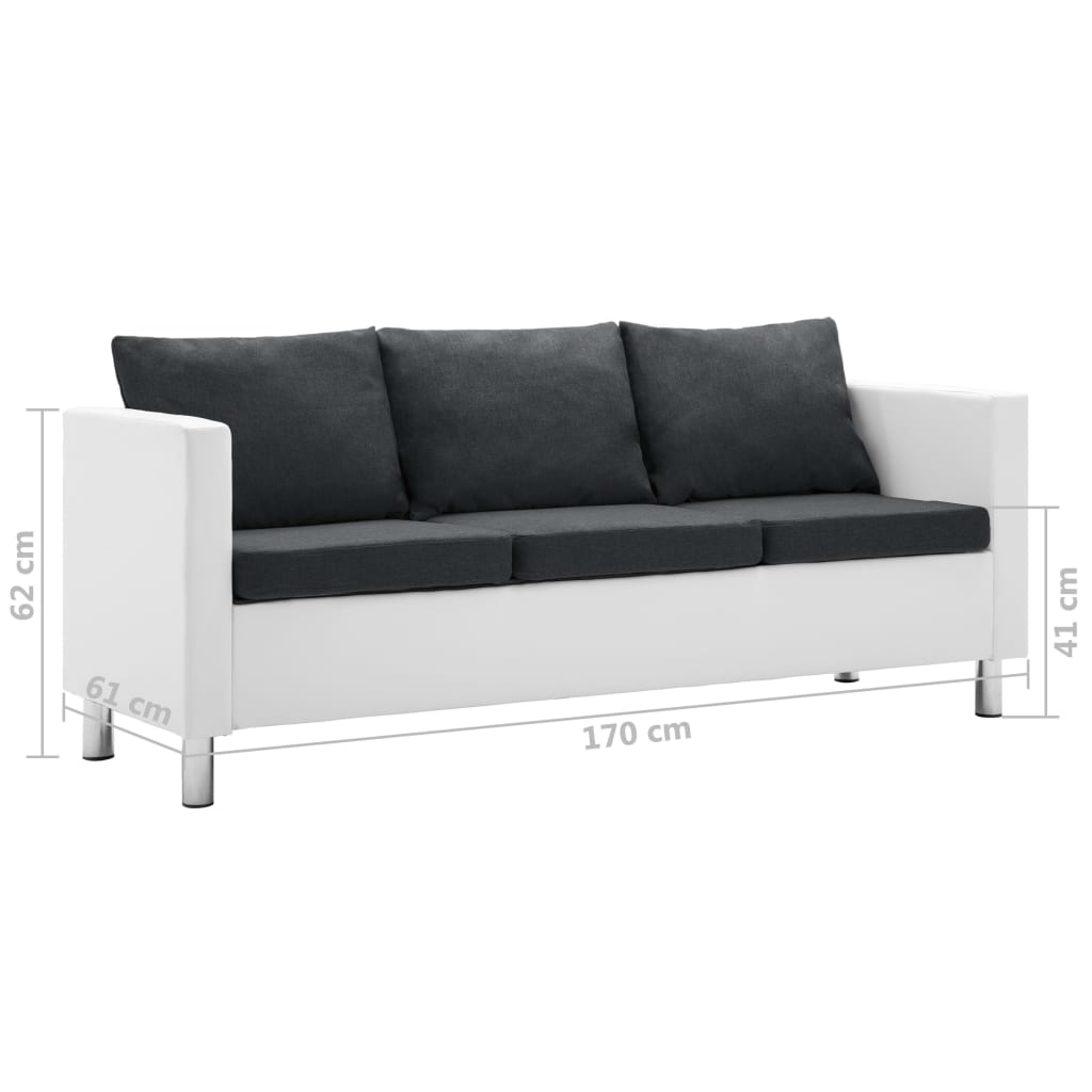 vidaXL, Canapea cu 3 locuri, piele ecologică, alb și gri închis