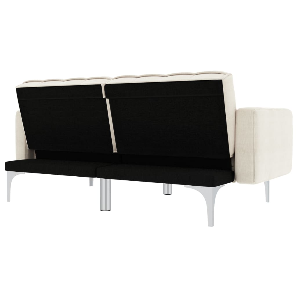 vidaXL Canapea extensibilă, crem, material textil vidaXL Canapea extensibilă, crem, material textil