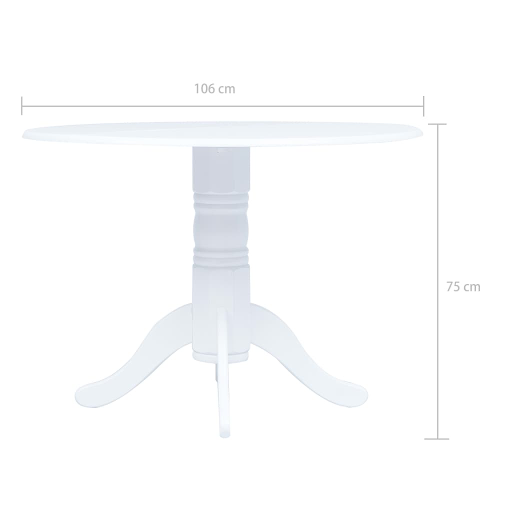 vidaXL Masă de bucătărie, alb, 106 cm, lemn masiv de hevea