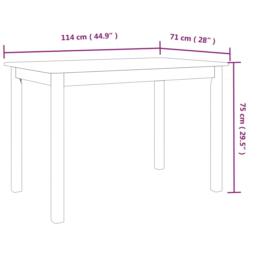 vidaXL Masă de bucătărie alb și maro 114x71x75 cm lemn masiv de hevea