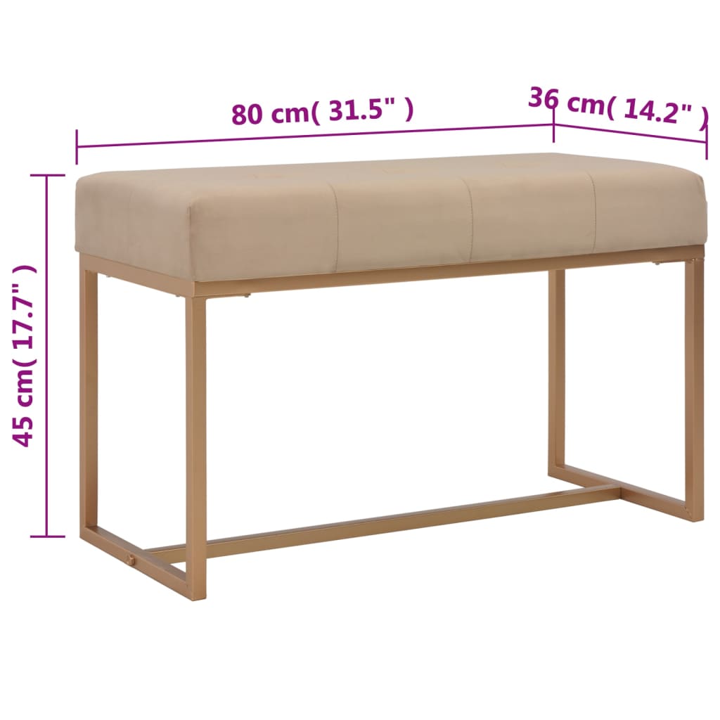 vidaXL Bancă, bej, 80 cm, catifea