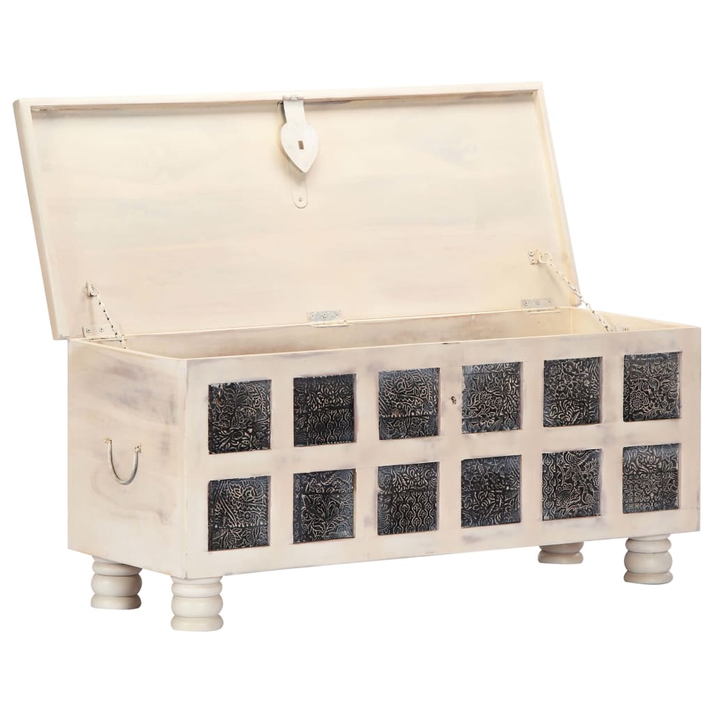 vidaXL Ladă de depozitare, alb, 110x40x45 cm, lemn masiv de acacia vidaXL Ladă de depozitare, alb, 110x40x45 cm, lemn masiv de acacia