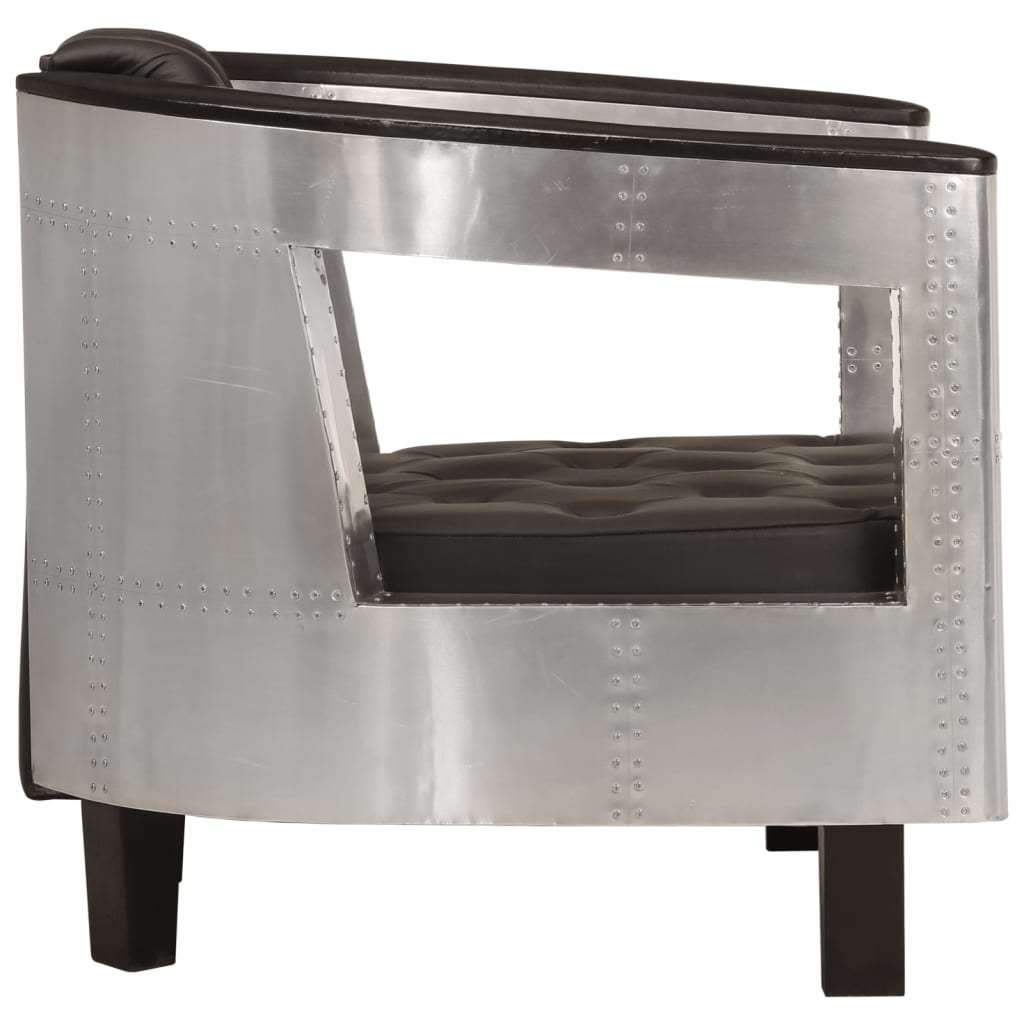 vidaXL Fotoliu aviator, negru, piele naturală