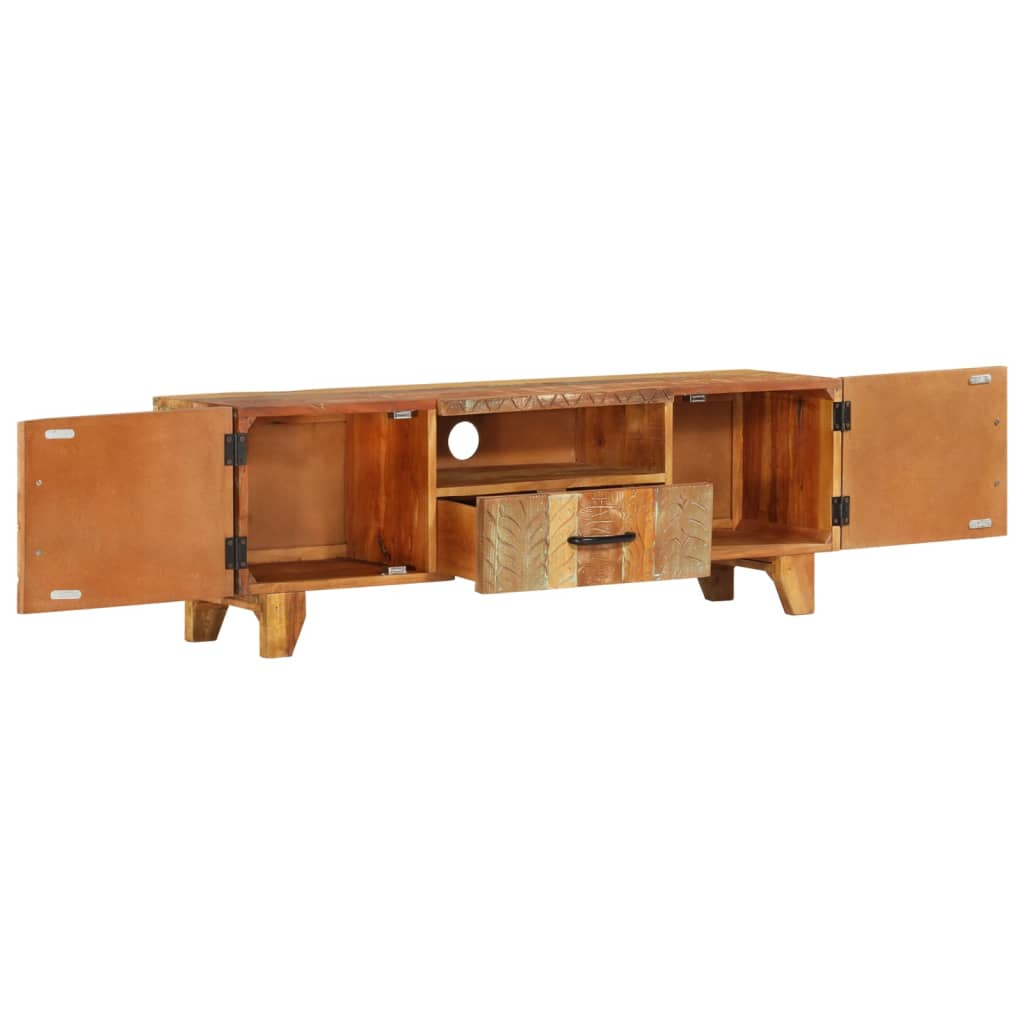 vidaXL Comodă TV sculptată manual, 120x30x40 cm, lemn masiv reciclat