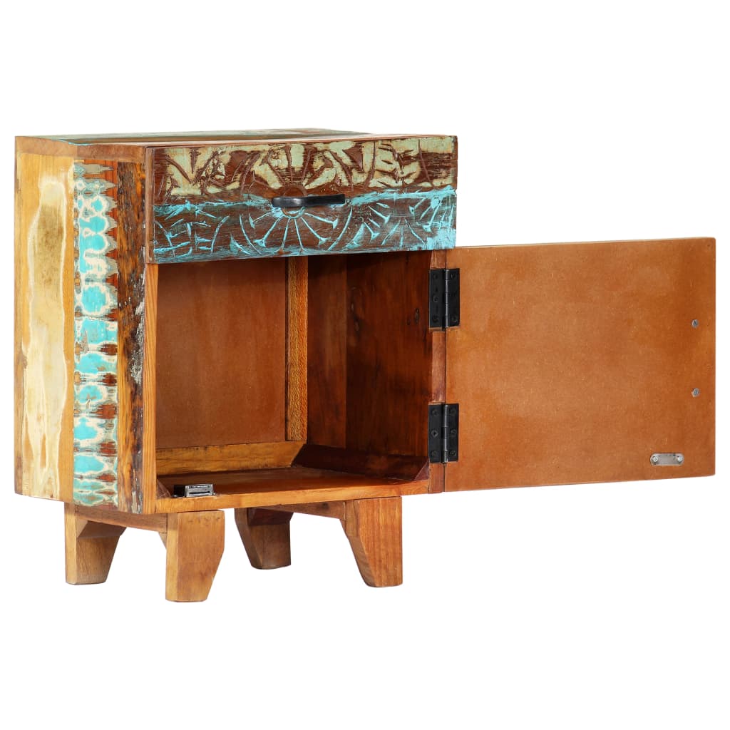 vidaXL Noptieră sculptată manual, 40 x 30 x 50 cm, lemn masiv reciclat