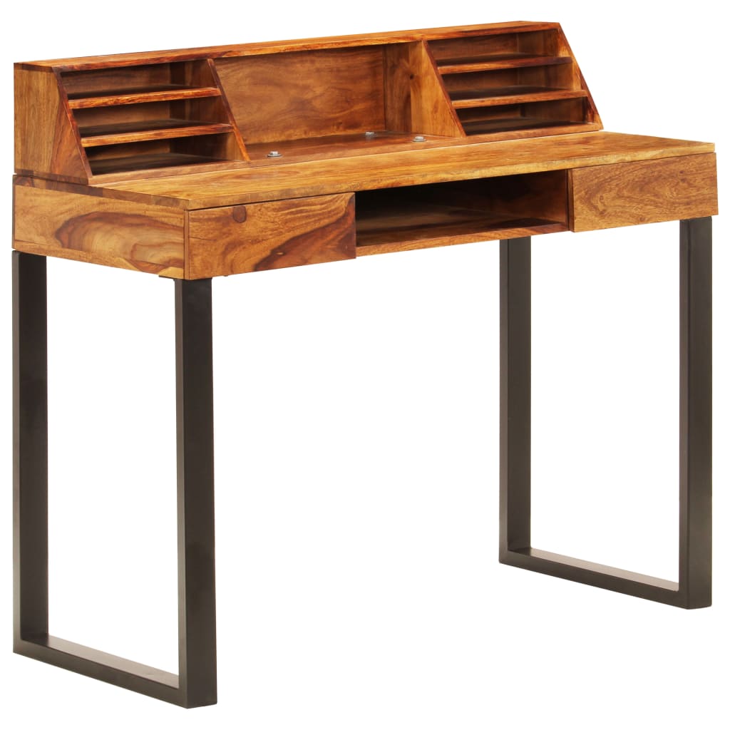 vidaXL Birou, 110x50x94 cm, lemn masiv de acacia și oțel vidaXL Birou, 110x50x94 cm, lemn masiv de acacia și oțel