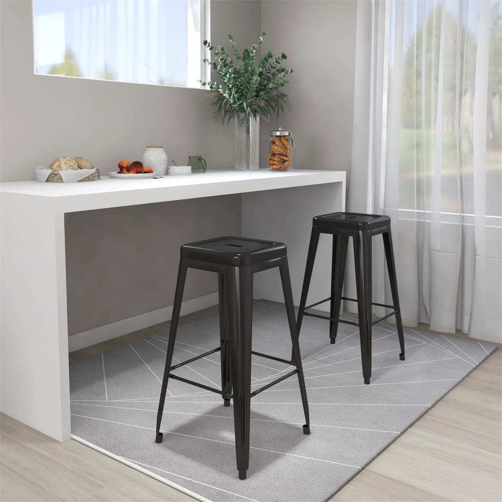 vidaXL Scaune de bar stivuibile, 2 buc., negru, metal vidaXL Scaune de bar stivuibile, 2 buc., negru, metal